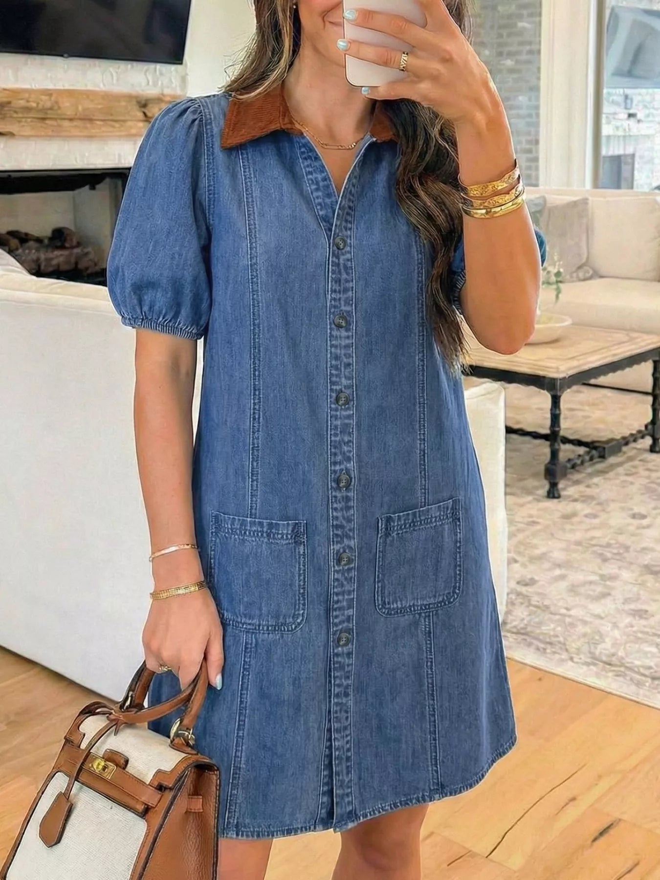Button-Down Short Sleeve Denim Dress – Beyond Apparel
