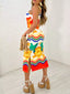 Plus Size Tropical Parrot Print Sleeveless Midi Dress