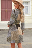 Leopard Surplice Neck Flounce Sleeve Dress