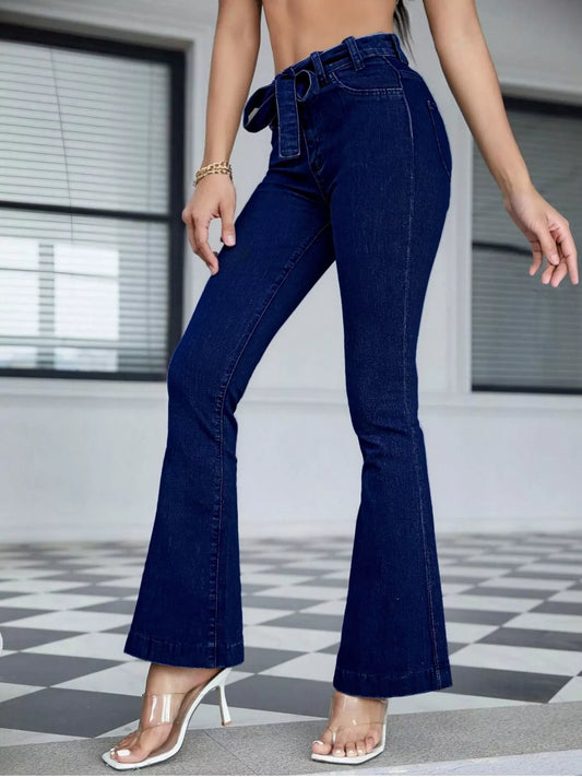 Tie-Waist Flared Leg Jeans