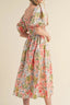 Floral Smocked Square Neck Puff Short Sleeve Midi Dress