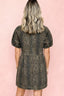 Leopard Print Puff Sleeve Denim Dress