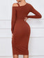 Ruched Asymmetrical Neck Ribbed Bodycon Dress