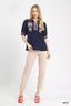 Umgee Embroidered Puff Sleeve Contrast Trim Top