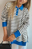 Striped Polo Collar Long Sleeve Sweatshirt