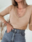Lace-Trimmed Ruched Detail Long Sleeve T-Shirt