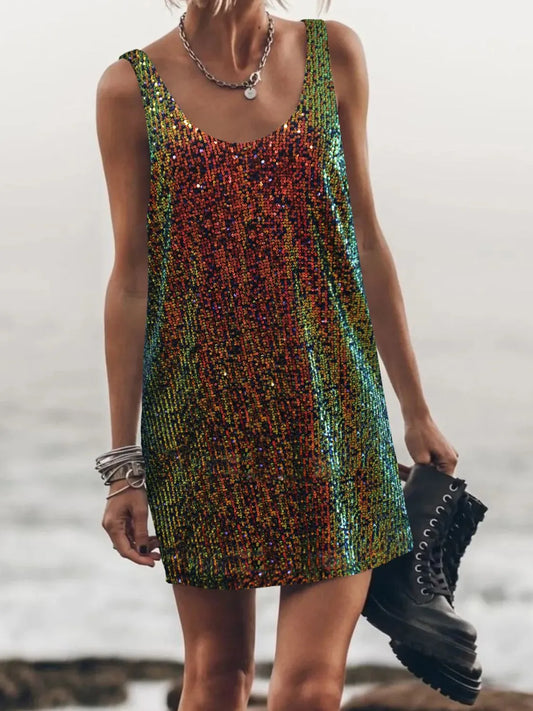 Sequin Scoop Neck Mini Dress