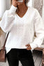 Solid Color Textured V Neck Drop Shoulder Knit Top