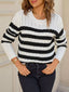 Striped Cable Knit Round Neck Sweater