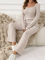 Striped Knit Long Sleeve Top & Flare Leg Pants Set