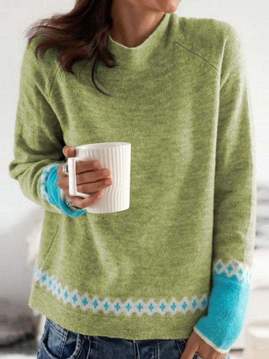 Contrast Round Neck Long Sleeve Sweater