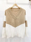 Color Block V-Neck Knit Sweater