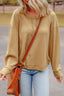 Waffle-Knit Half Button Round Neck Long Sleeve Top