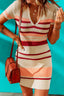 Contrast Striped Johnny Collar Short Sleeve Mini Dress