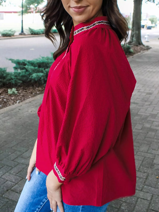 Leopard Notched Long Sleeve Blouse