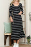 Slit Striped Scoop Neck Long Sleeve Midi Tee Dress