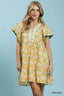 Umgee Mix Floral Tiered Mini Dress with Side Pockets
