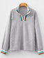 Striped Print Contrast Patchwork Detail Split Neck Blouse