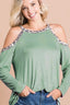 BiBi Jersey Knit Cold Shoulder Top with Leopard Neck