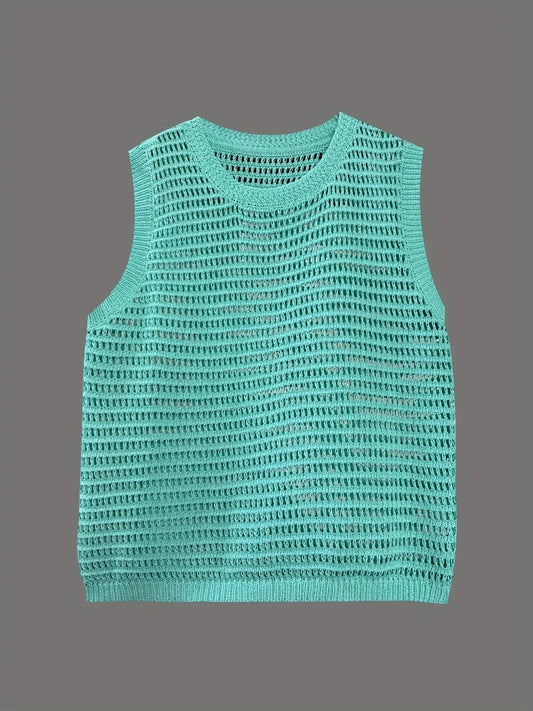Openwork Round Neck Sweater Vest