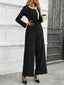 Button-Decor Long Sleeve Wide Leg Jumpsuit