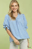Umgee Gingham Check Blouse with Ruffle Sleeves