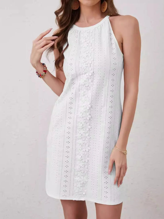 Eyelet Flower Sleeveless Mini Dress