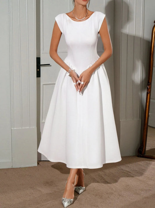 Round Neck Cap Sleeve Midi Dress