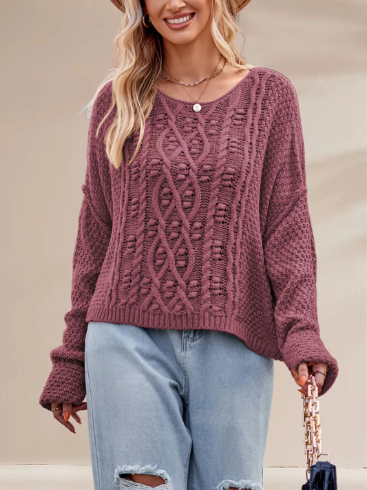 Textured Knit Round Neck Sweater