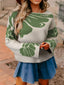 Leaf Round Neck Long Sleeve Sweater