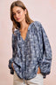 BiBi Ribbon Bow Print Exaggerated Balloon Sleeves Top