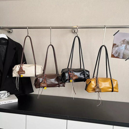 Leather Shoulder Bag with Charm