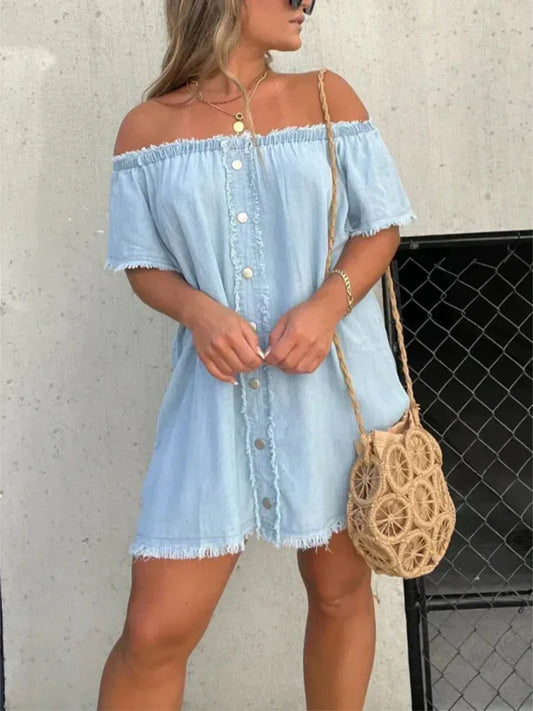 Full Size Raw Hem Mini Denim Dress Plus Size