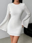 Backless Waffle Knit Flare Sleeve Mini Dress