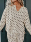 Polka Dot Notched Long Sleeve Top and Drawstring Joggers Lounge Set