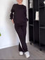 Full Size Contrast Round Neck Top and Pants Set Plus Size