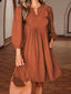 Split Neck Scallop Detail Corduroy Mini Dress