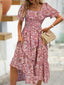 Floral Square Neck Short Sleeve Tiered Dress