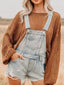 Distressed Denim Overalls Shorts