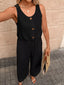 Sleeveless Button-Front Wide Leg Jumpsuit
