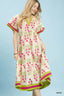 Umgee Floral Border Tiered Midi Dress