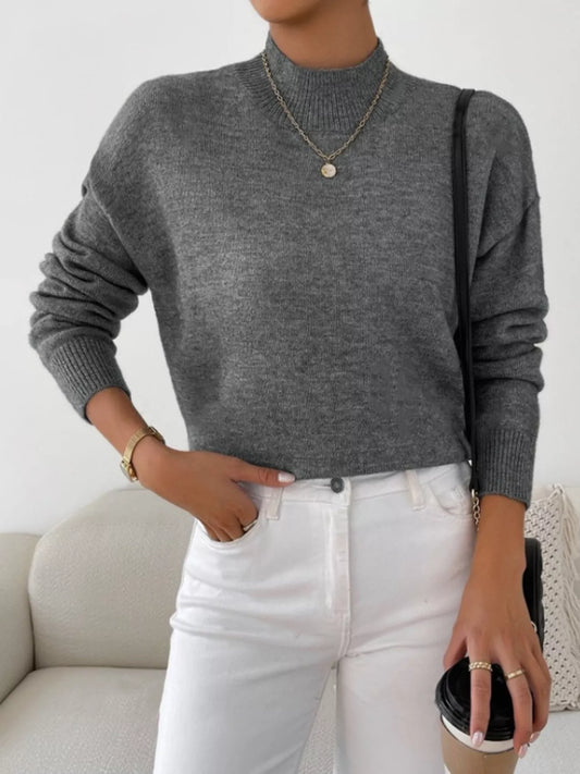 Mock Neck Dropped Shoulder Sweater