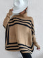 Striped Turtleneck Batwing Sleeve Sweater with Pockets