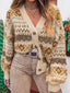 Western Pattern Knitted Button V Neck Cardigan Sweater