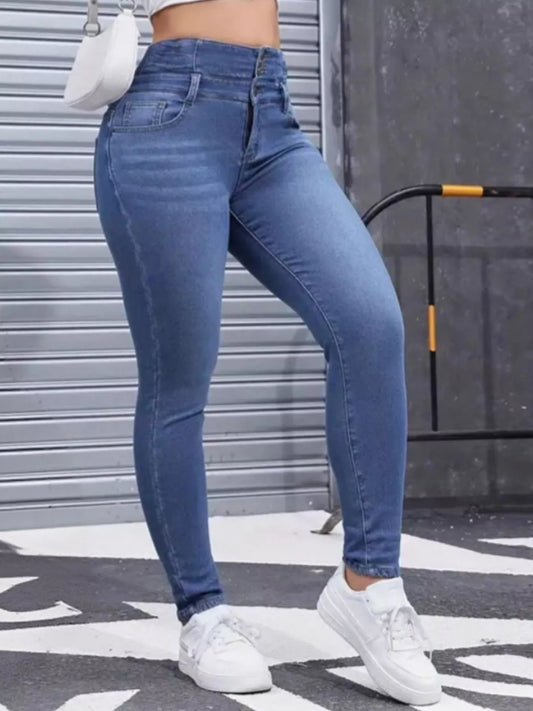 High-Waisted Slim Fit Fleece-Lined Jeans