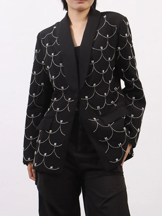 Pearl Detail Long Sleeve Blazer