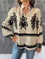 Printed Notched Lantern Sleeve Blouse