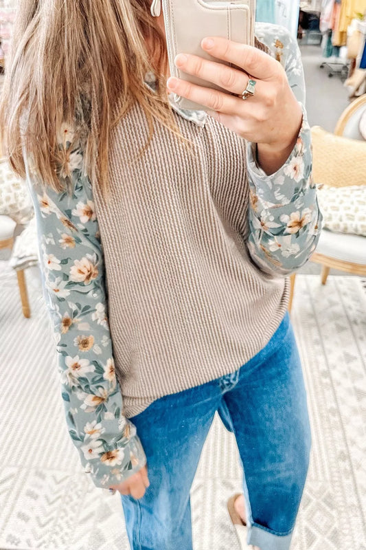 Floral Long Sleeve Round Neck Blouse