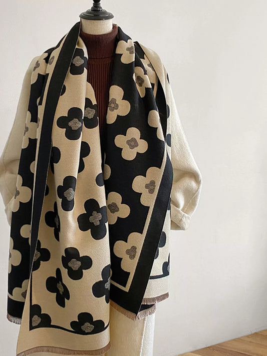 Floral Print Raw Hen Scarf