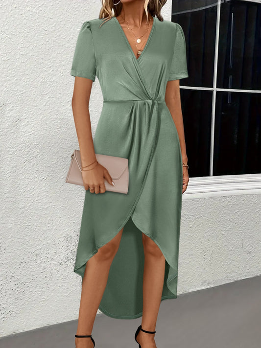 Surplice Short Sleeve Midi Dress